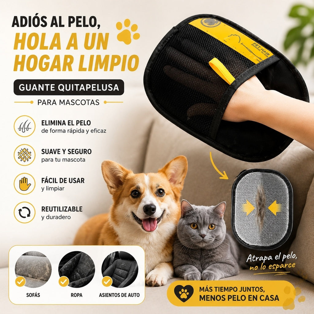 Guante Mágico Atrapa Pelo + Cepillo Quita Nudos - Casa Limpia, Peludo Feliz